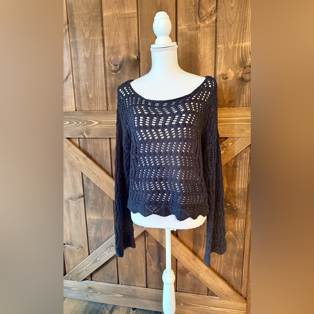 American Eagle Outfitters Navy Open-Knit Sweater